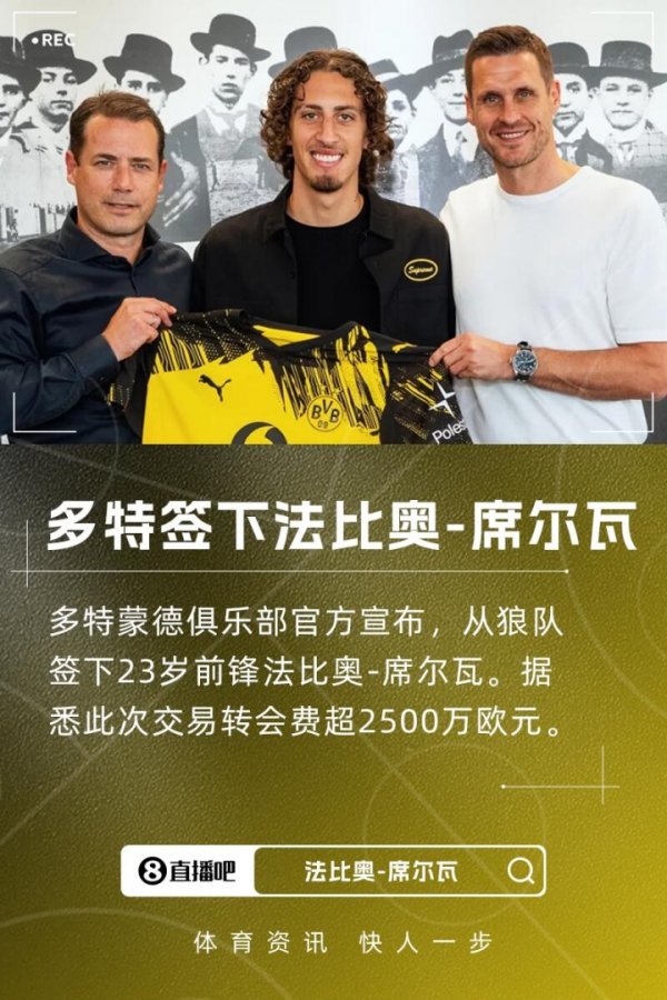 转会费超2500万欧！官方：多特签下狼队前场球员法比奥-席尔瓦