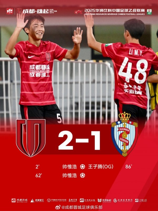 中乙职业联赛  第24轮 成都蓉城B队2-1海门珂缔缘